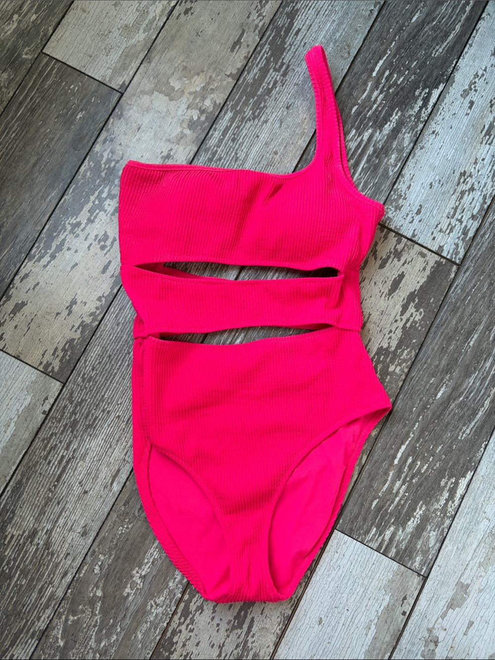 Aerie Hot Pink One-Shoulder Cutout Swimsuit Full Coverage